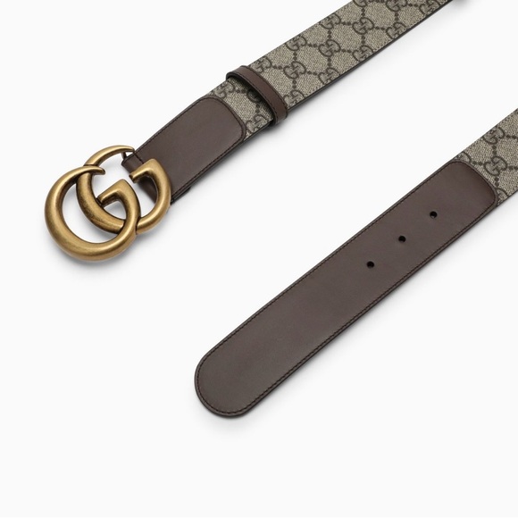 Gucci GG with Double Buckle Canvas Leather Belt size 30 85 gold brown supreme og - Picture 2 of 10